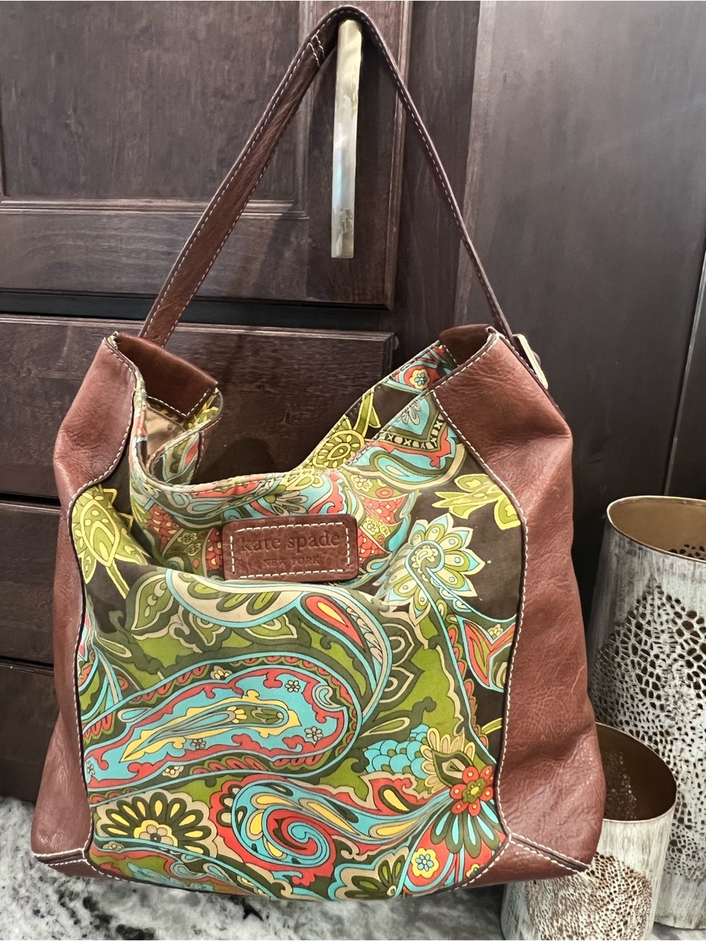 kate spade Multicolor Paisley Canvas with Brown Leather Shoulder Bag